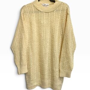 Mango MNG Women Yellow Cable Knit Wool Blend Oversized Mock Neck Sweater M NWT